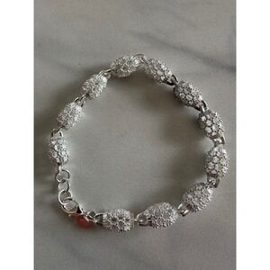 Sterling Silver S925 Filigree Cage Link Bracelet Textured Mesh Oval Beads 7.5"